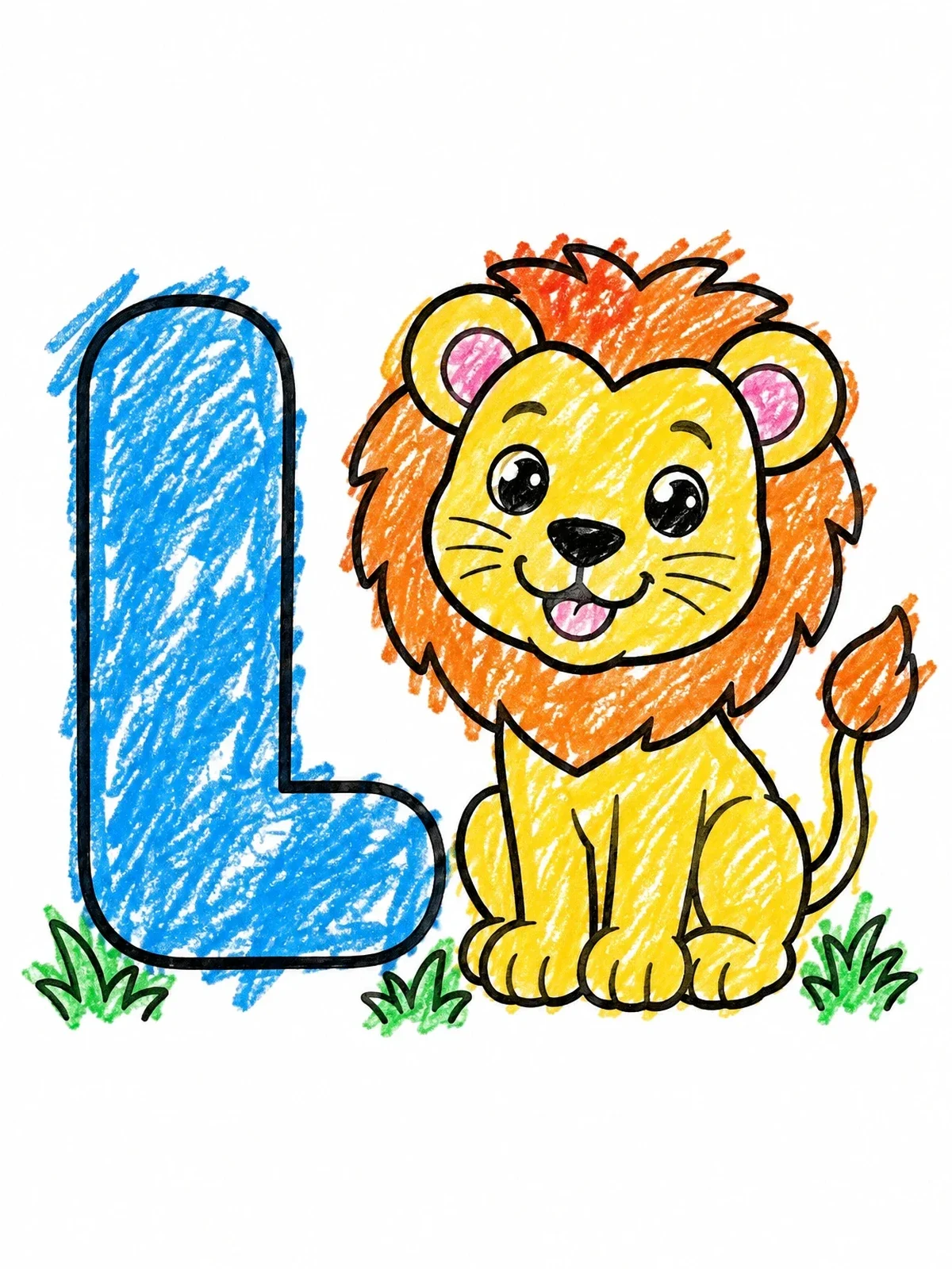 Colored example of the Cute Lion With Letter L coloring page
