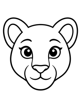 A sweet lion coloring page featuring a simple lioness face with big round eyes.