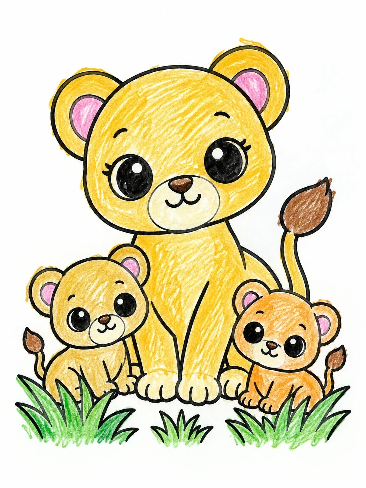 Colored example of the Cute Lioness With Two Cubs coloring page