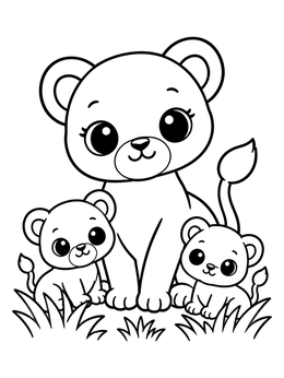 Free printable Cute Lioness With Two Cubs coloring page