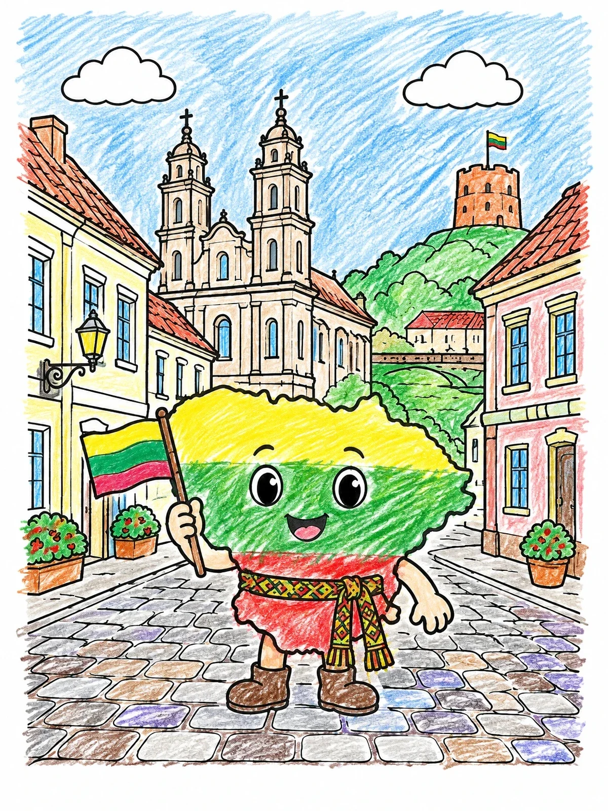 Colored example of the Cute Lithuania Mascot In Vilnius coloring page