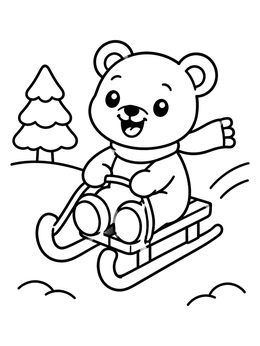 Free printable Cute Little Bear Sledding Downhill coloring page