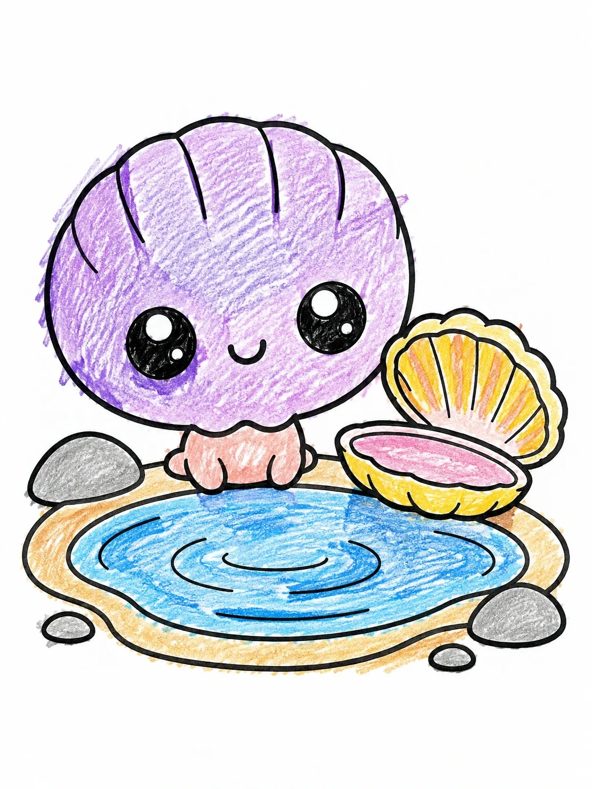 Colored example of the Cute Little Clam By The Water Pool coloring page