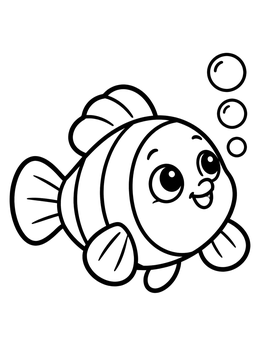 Free printable Cute Little Clownfish Blowing Bubbles coloring page