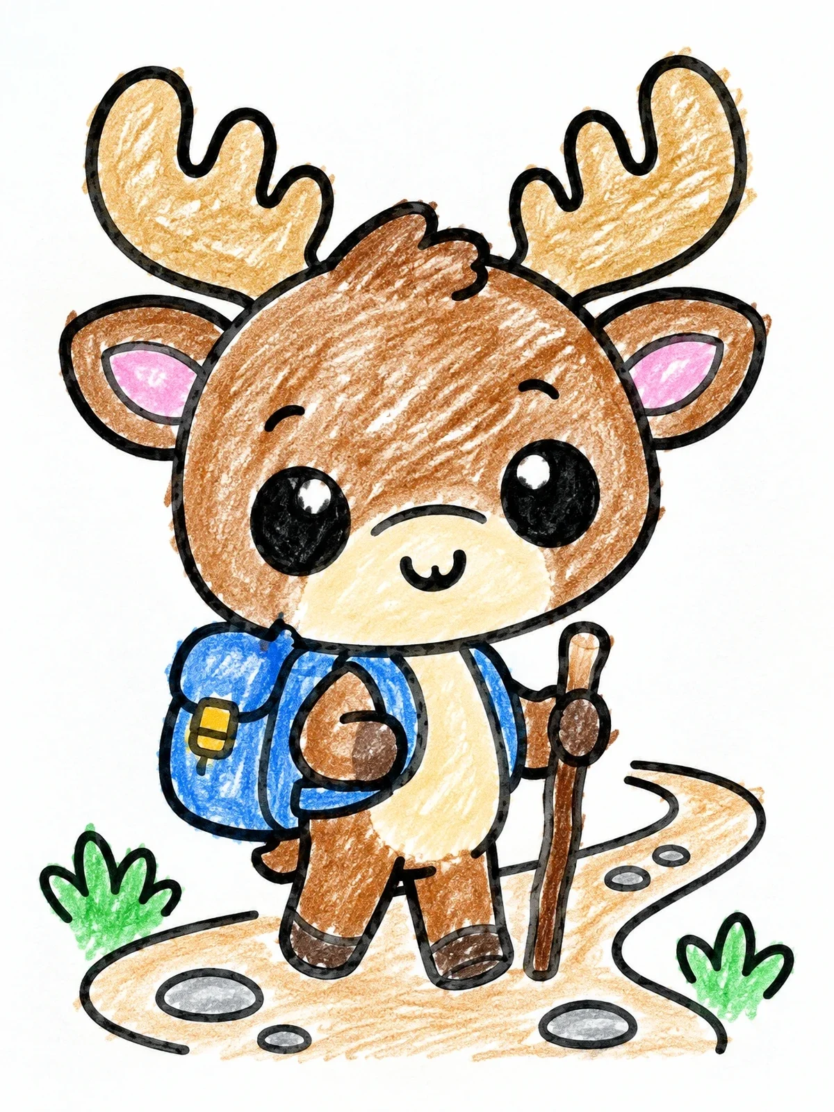 Colored example of the Cute Little Elk Hiking On Trail coloring page
