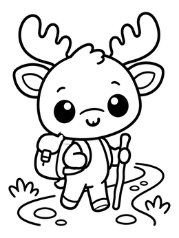 Free printable Cute Little Elk Hiking On Trail coloring page