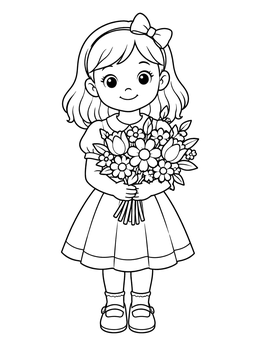 Free printable Cute Little Flower Girl With Bouquet coloring page