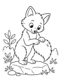 Free printable Cute Little Fox Grooming Its Tail coloring page