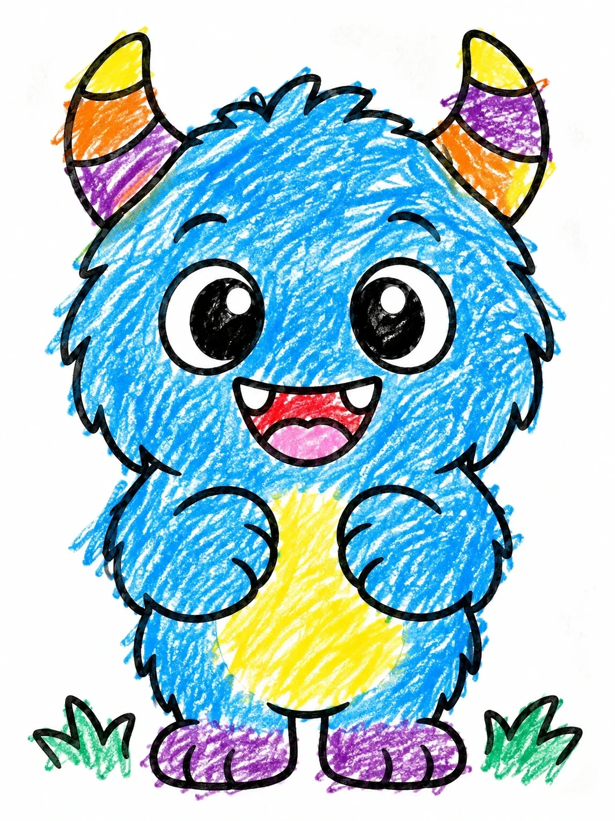 Colored example of the Cute Little Horned Baby Monster coloring page