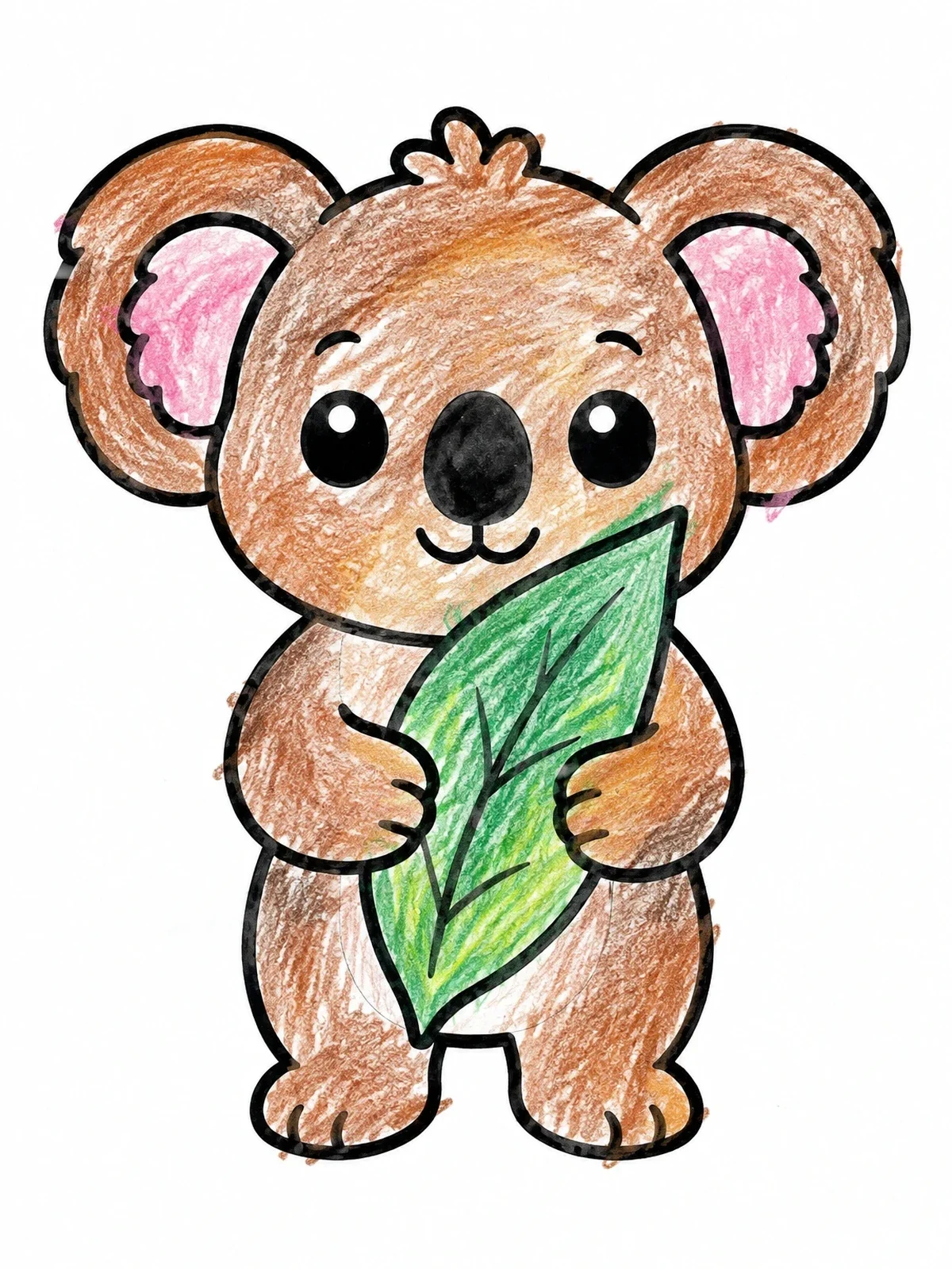 Colored example of the Cute Little Koala With Leaf coloring page