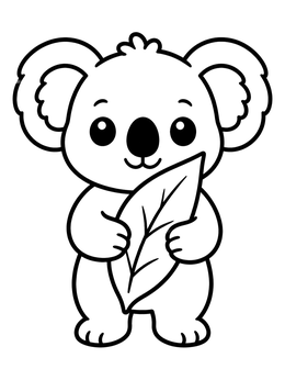 Free printable Cute Little Koala With Leaf coloring page