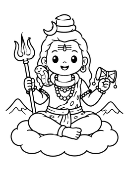 Free printable Cute Little Lord Shiva On A Cloud coloring page
