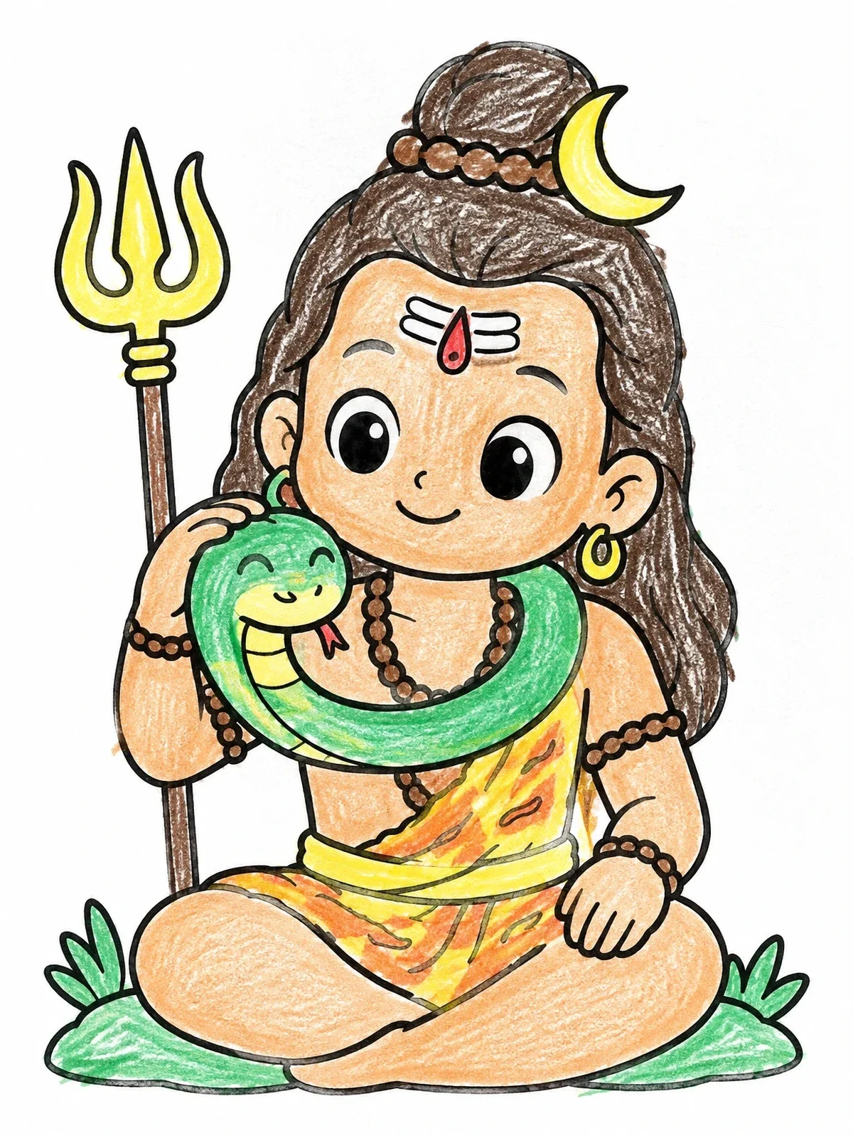 Colored example of the Cute Little Lord Shiva With Snake coloring page