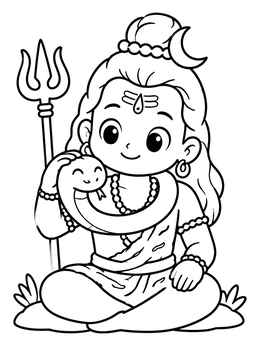 Free printable Cute Little Lord Shiva With Snake coloring page
