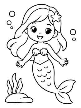 Free printable Cute Little Mermaid Under The Sea coloring page