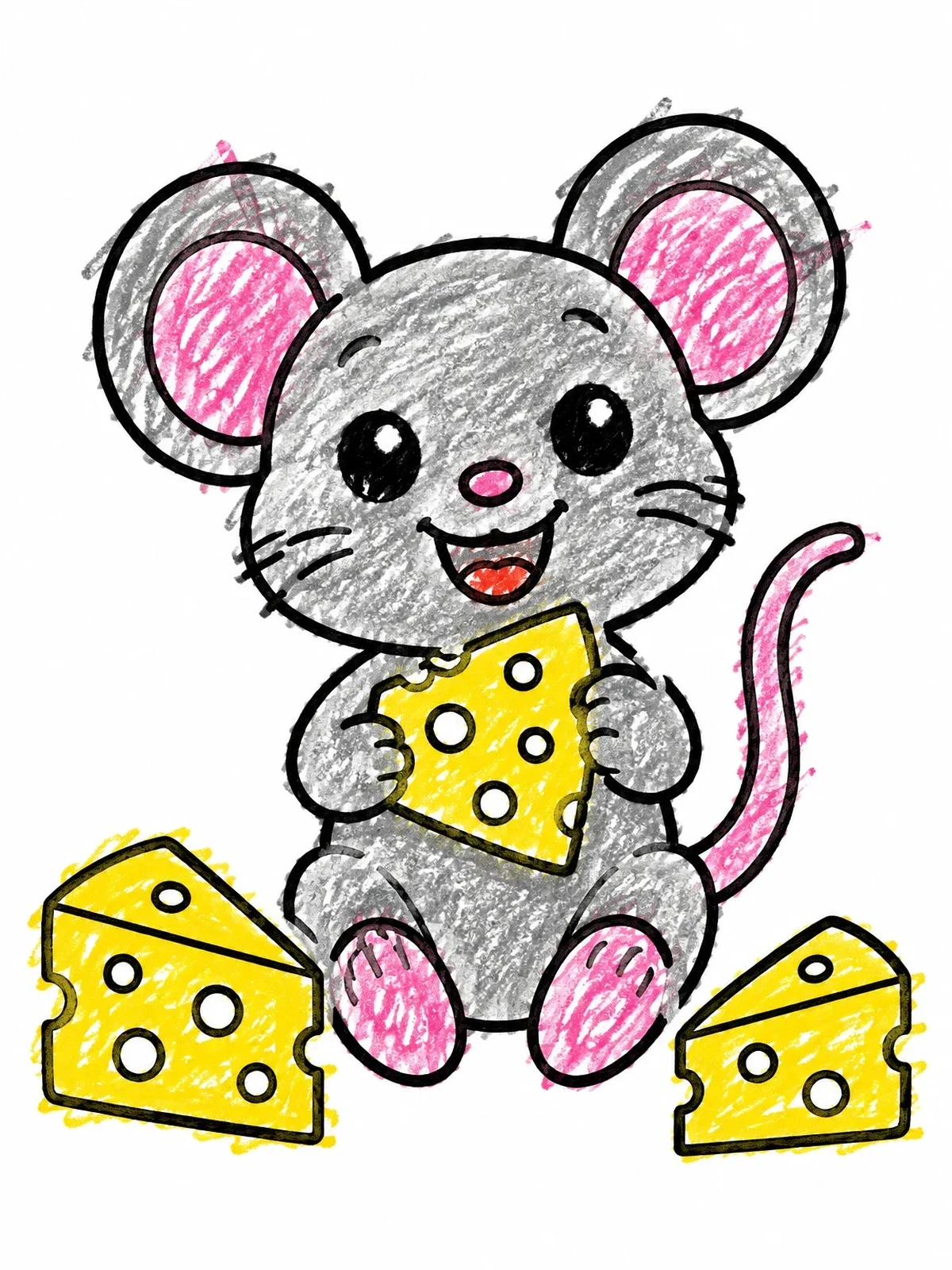 Colored example of the Cute Little Mouse Eating Cheese coloring page