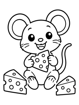 Free printable Cute Little Mouse Eating Cheese coloring page