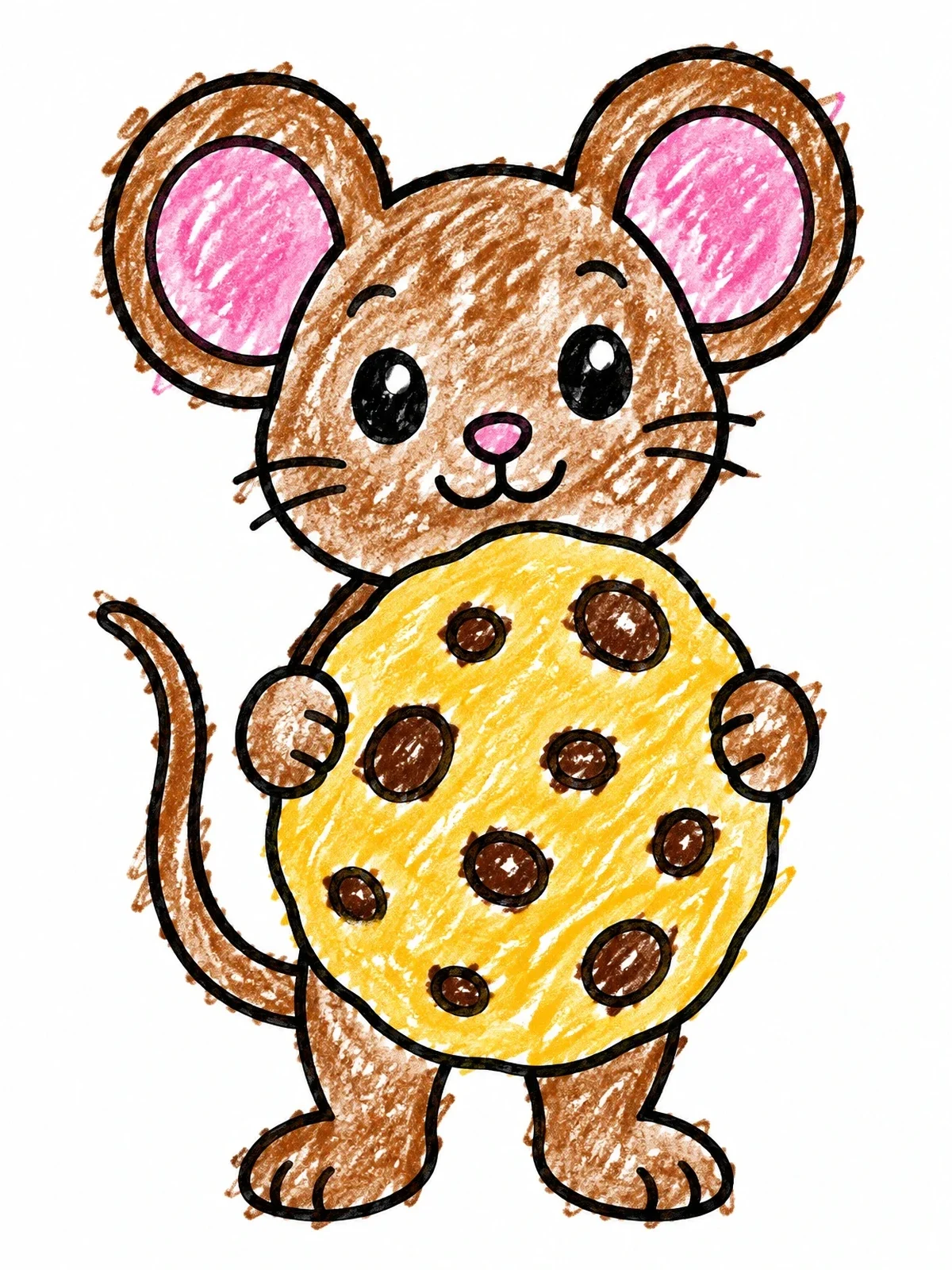 Colored example of the Cute Little Mouse Holding Cookie coloring page