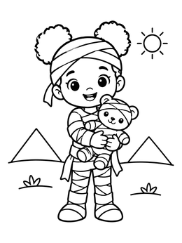 Free printable Cute Little Mummy With Teddy Bear coloring page