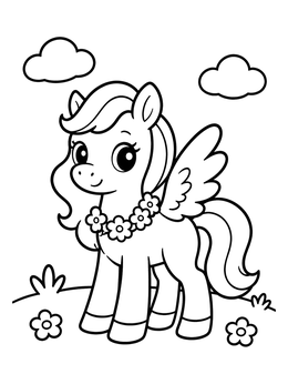 Free printable Cute Little Pegasus With Flower Garland coloring page