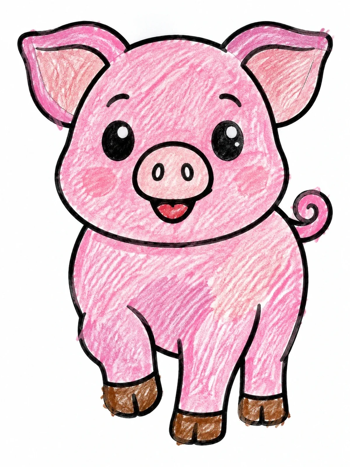 Colored example of the Cute Little Pig Walking Forward coloring page