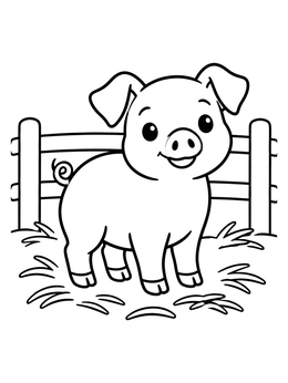 Free printable Cute Little Piglet By The Fence coloring page