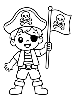 Free printable Cute Little Pirate Holding Flag coloring page
