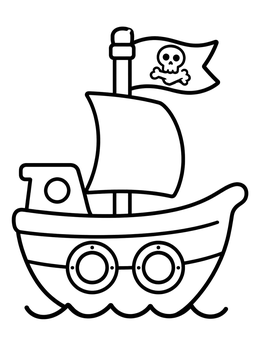 Free printable Cute Little Pirate Ship Sailing coloring page