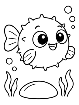 Free printable Cute Little Puffer Fish coloring page