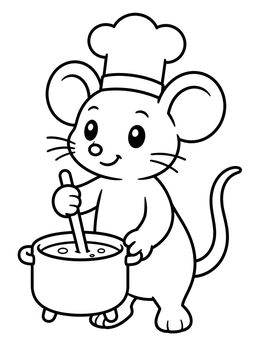 Free printable Cute Little Rat Chef Cooking Soup coloring page