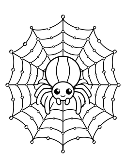 Free printable Cute Little Spider On A Dewy Web coloring page