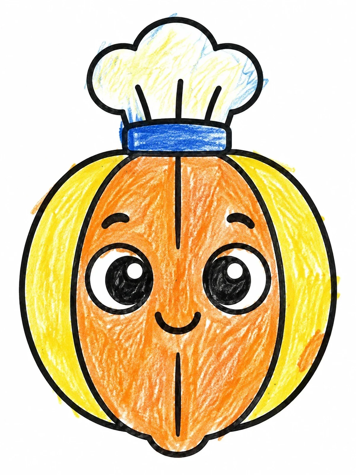 Colored example of the Cute Little Squash Chef coloring page