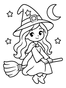 Free printable Cute Little Witch On Broomstick coloring page