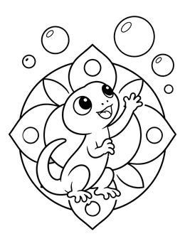 Free printable Cute Lizard Catching Bubbles coloring page