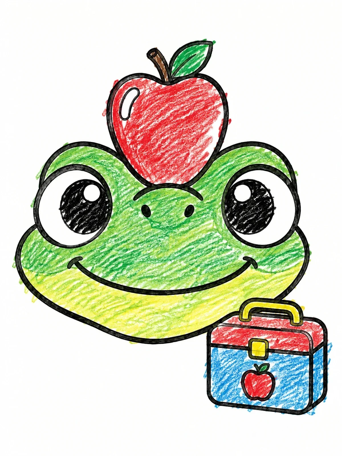 Colored example of the Smiling Lizard Face With Lunchbox coloring page