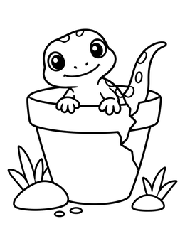 Free printable Cute Lizard In Cracked Flowerpot coloring page