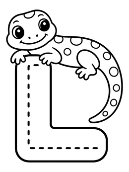 Free printable Cute Lizard On Letter L coloring page