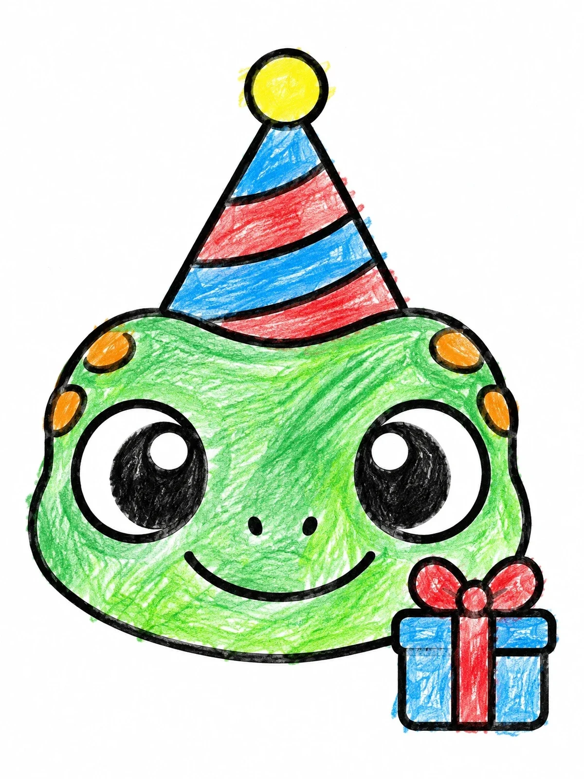Colored example of the Cute Lizard With Party Hat And Gift coloring page