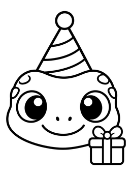 Free printable Cute Lizard With Party Hat And Gift coloring page