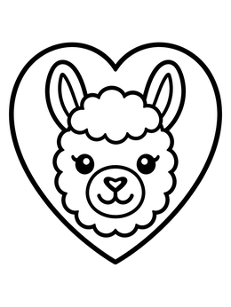 Free printable Cute Llama Face In Heart coloring page
