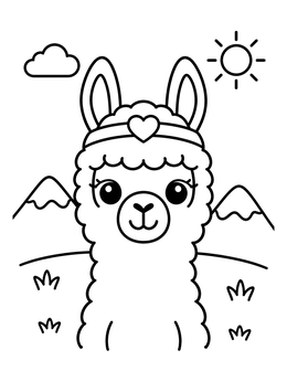 Free printable Cute Llama With Heart Headband coloring page