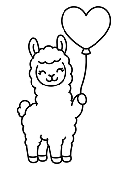 Free printable Cute Llama With Heart Balloon coloring page