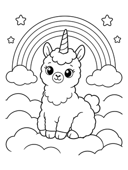 Free printable Cute Llamacorn And Rainbow coloring page