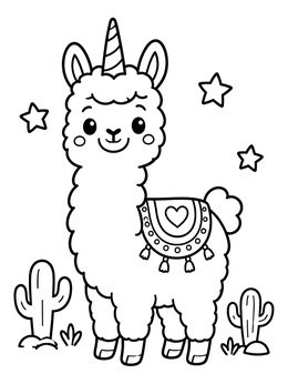 Free printable Cute Llamacorn With Desert Cacti coloring page