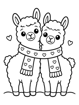 Free printable Cute Llamas Sharing A Scarf coloring page
