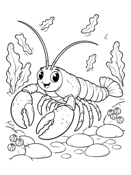 Free printable Cute Lobster On The Seabed coloring page