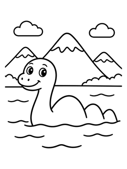 Free printable Cute Loch Ness Monster In Lake coloring page