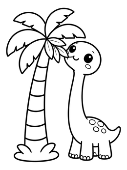 Free printable Cute Long Neck Dinosaur Eating Palm Leaves coloring page