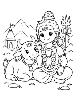 Free printable Little Lord Shiva With Cute Nandi coloring page
