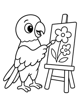 Free printable Cute Lorikeet Painting Flowers coloring page